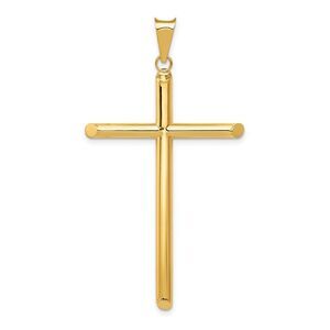 14k Yellow Gold Large 3mm Hollow Tube Cross Pendant, 27 x 52mm